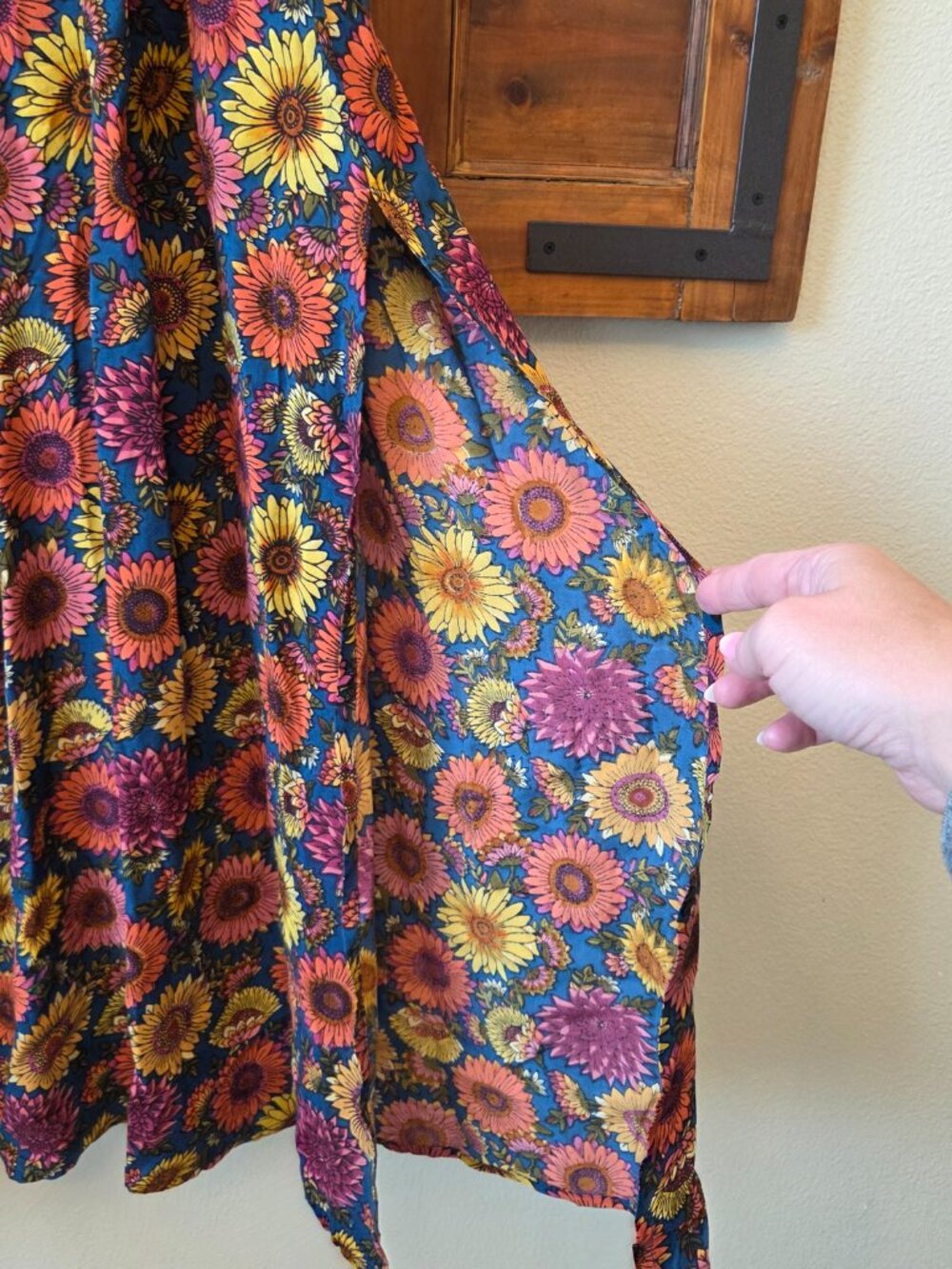 Natural Life Patti Tie Front Dress Size S Maxi Sunflower Floral Slits Boho NEW - Picture 5 of 12